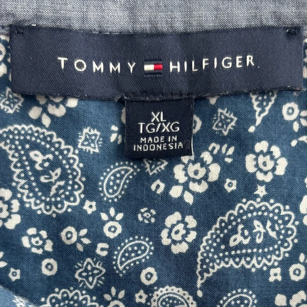 Vintage Floral Blouse Tommy Hilfiger Chambray Blue Cotton Minimalist Size XL - Picture 16 of 17
